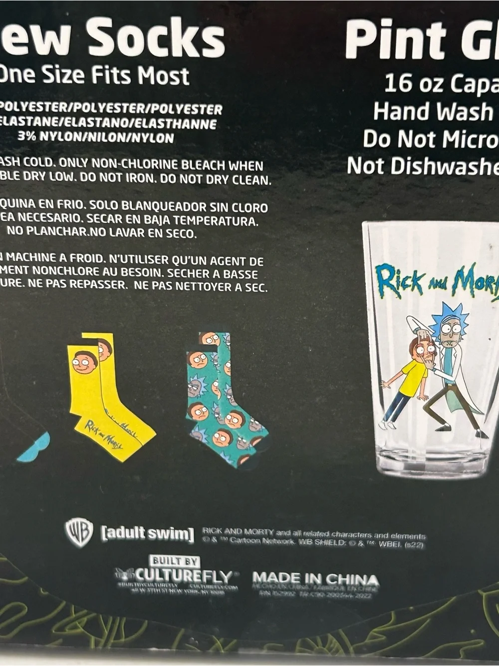 Rick and Morty Pint Glass and 3 Sock Bundle Culturefly New